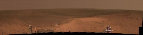 机遇号拍摄的奋进号陨坑（图片来源：NASA/加州理工大学/康奈尔大学/亚利桑那州立大学）